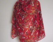 Vintage  Shawl Wrap tropical hawaiian print sheer large wrap