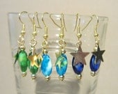 Gold Star & Aqua Glass Bead Dangle Earrings