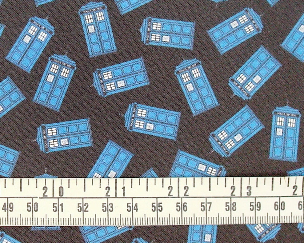 Doctor Who Fabric Fat Quarter - Scattered Tardis on black