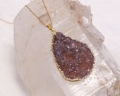 Druzy- Druze-Drusy- Amethyst-Raw mineral- Agate- Sparkling-Gold Necklace