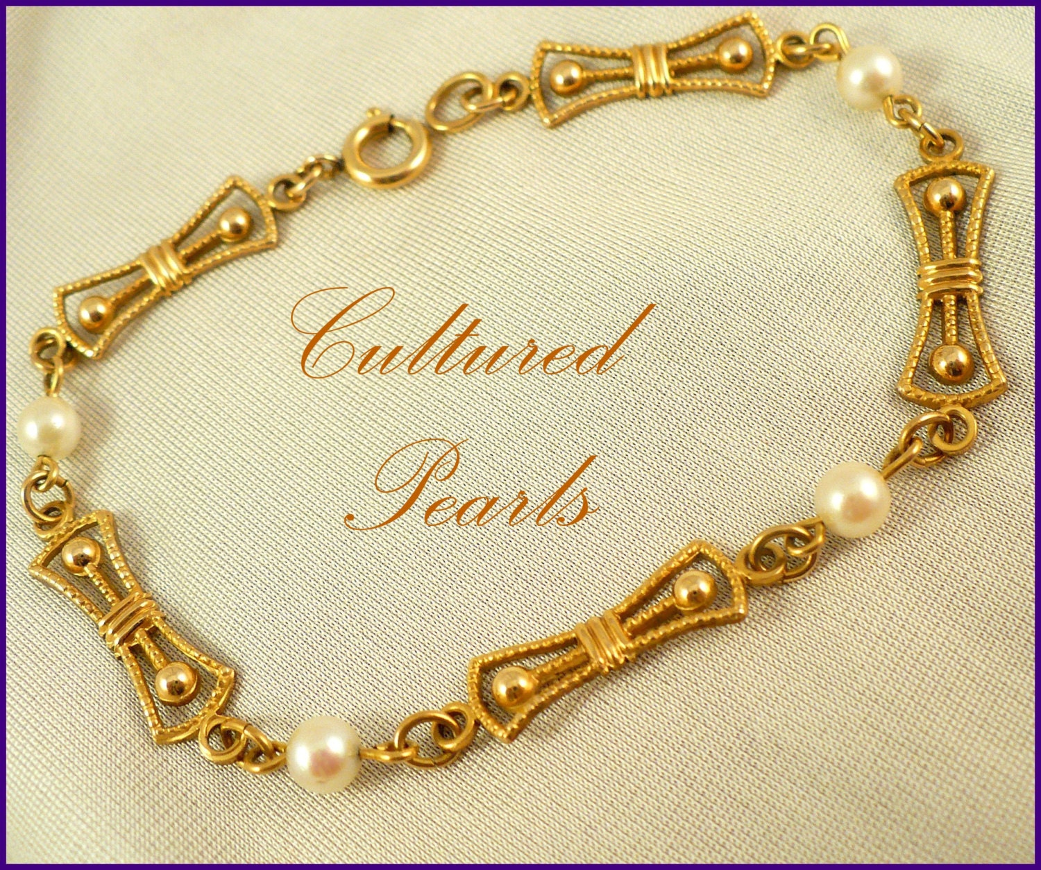 Vintage CULTURED PEARL Bracelet, 8 Inches (Over 20cm), Gold Filigree