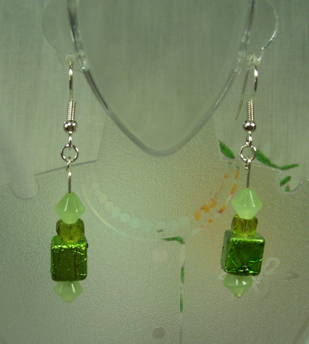 Silver Spring Green Metallic and Bicone Crystal Earrings