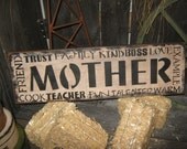 Primitive Wood Subway MOTHER Sign " Mother " Handpainted Country Folkart Housewares Wall Decor
