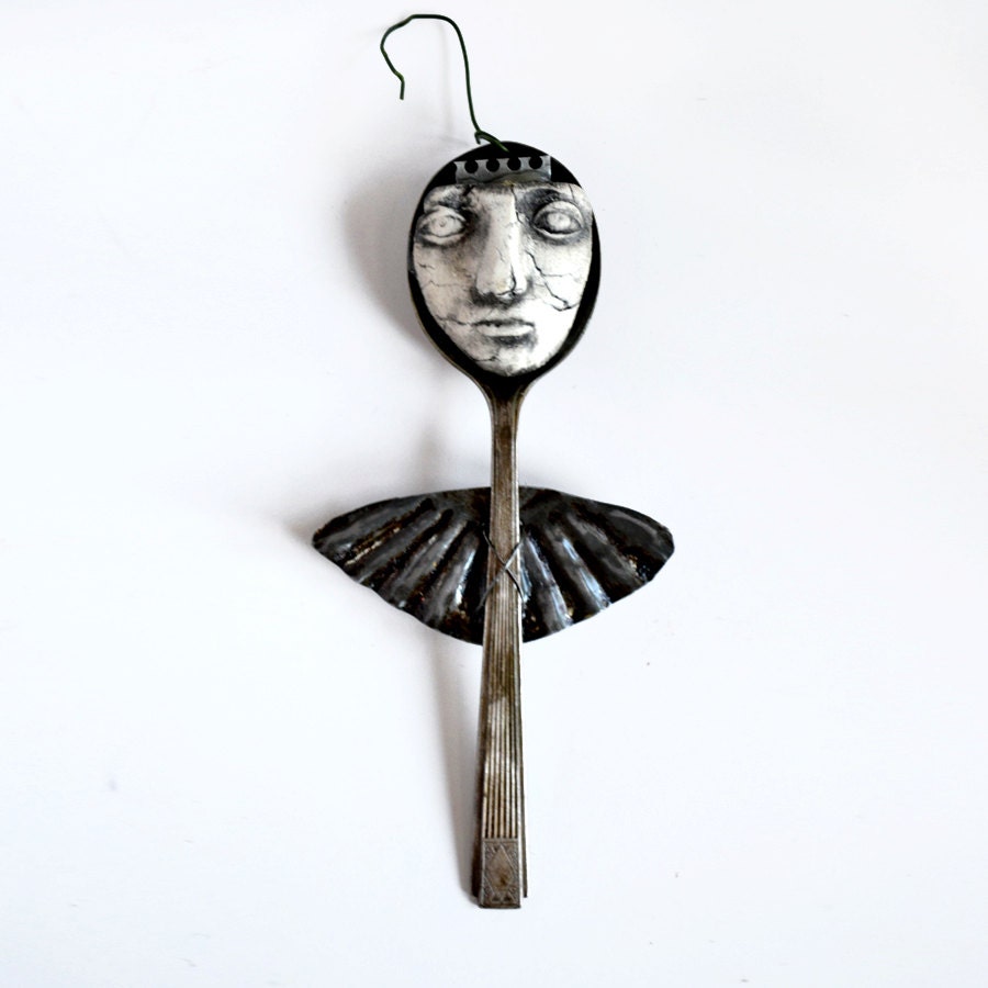 kitchen angel art doll queen with vintage spoon and mold by Elizabeth Rosen