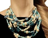 CLASSIC, Statement Necklace, Aqua, Turquoise, Ivory, Silver, Blue, Sparkle, Bold, Chunky, Pearls, Crystals, Jewelry by Jessica Theresa