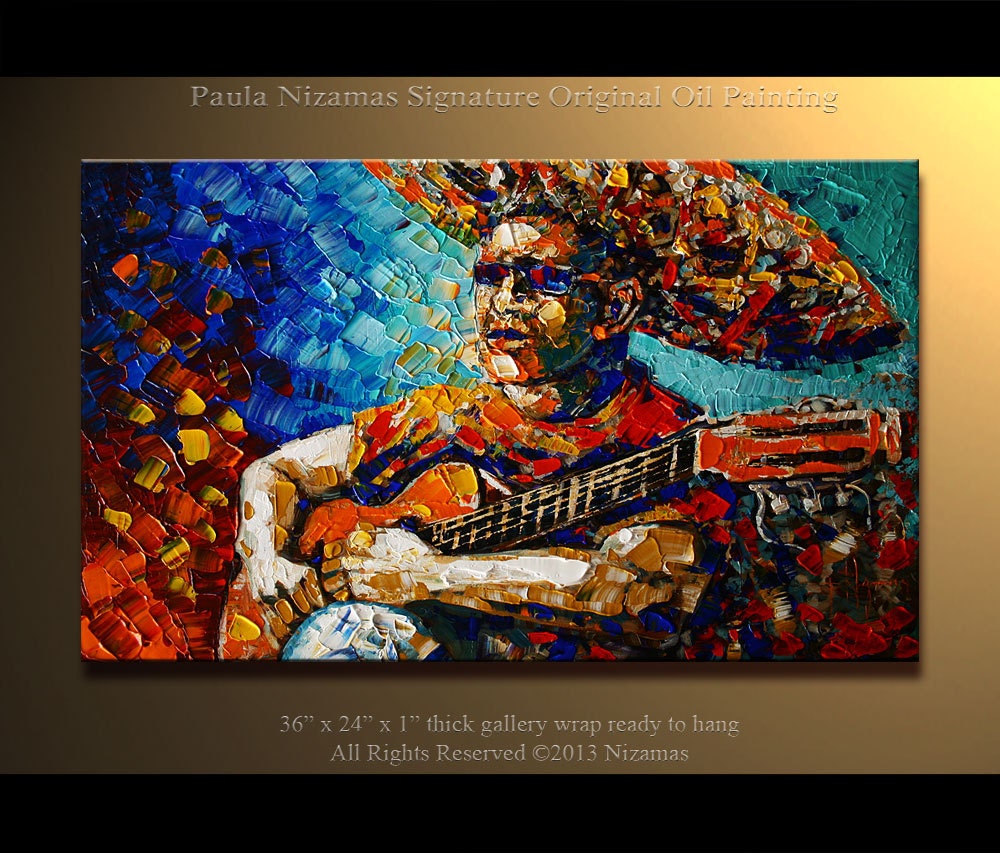 ORIGINAL Modern Flamenco Guitar Player Oil Painting on canvas from Paula Nizamas ready to hang 36" oo