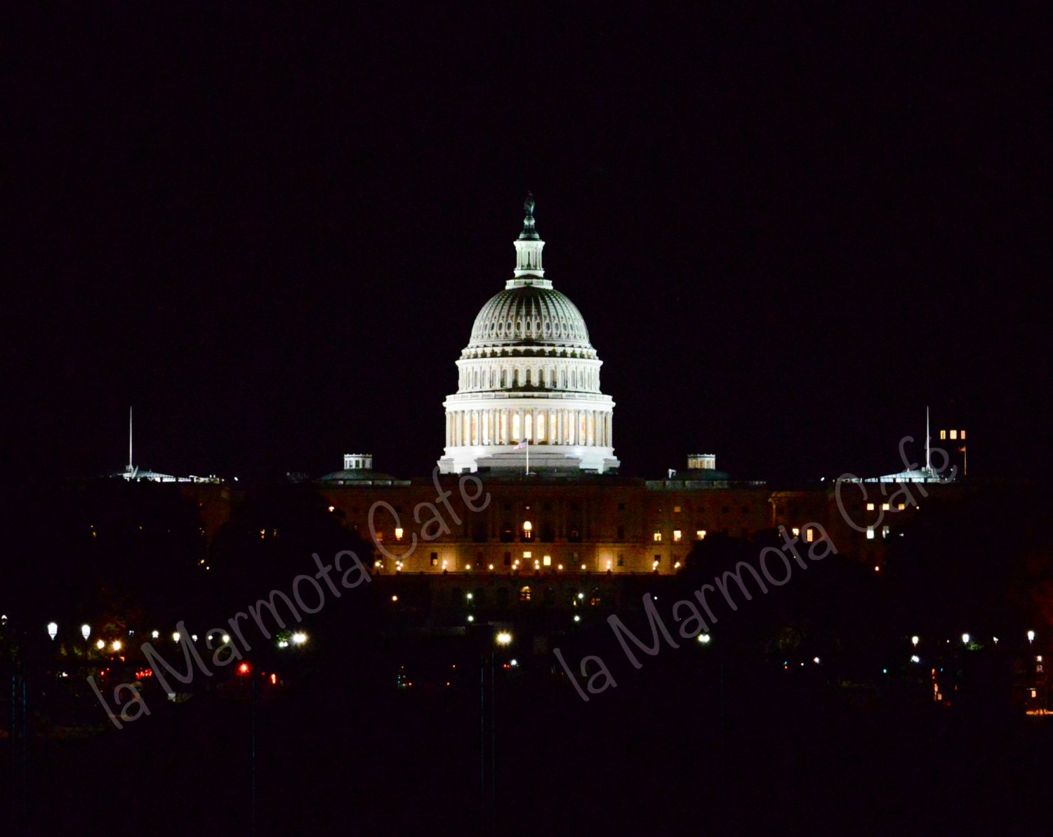 Capitol building, Washington, DC. 8x10 nighttime capital photography by la Marmota Café.