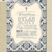Damask Baptism Invitation Baby Boy Navy Blue Ivory Shabby Chic Christening Typography Christian Cross DIY Digital or Printed - Dylan Style
