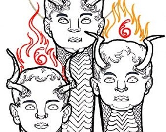 evil demon babies, snake creatures, childfree nightmare coloring book page, monsters
