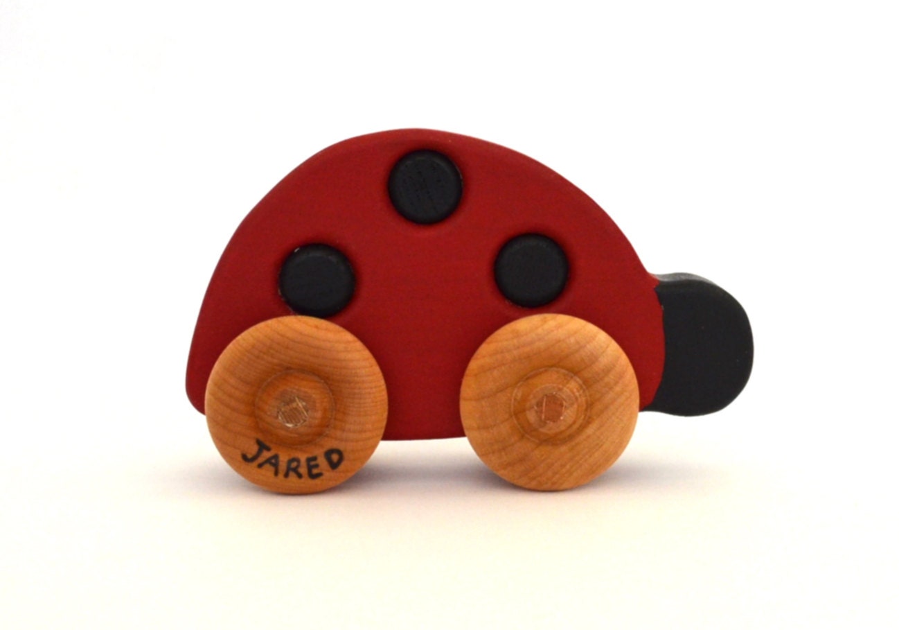 Wooden Toy Ladybug - Waldorf Toddler Toy - Push Toy - Personalized
