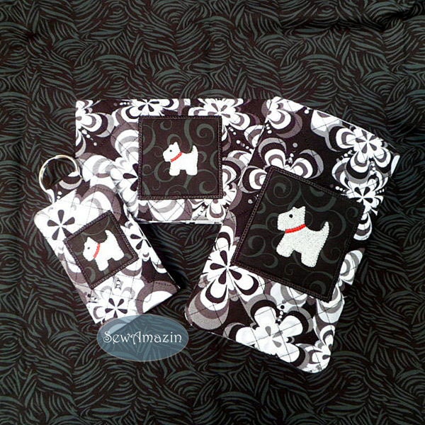 Westie Scottie Dog Gift Set: Sunglass or Phone Case, Checkbook Cover, Pocket Key Chain