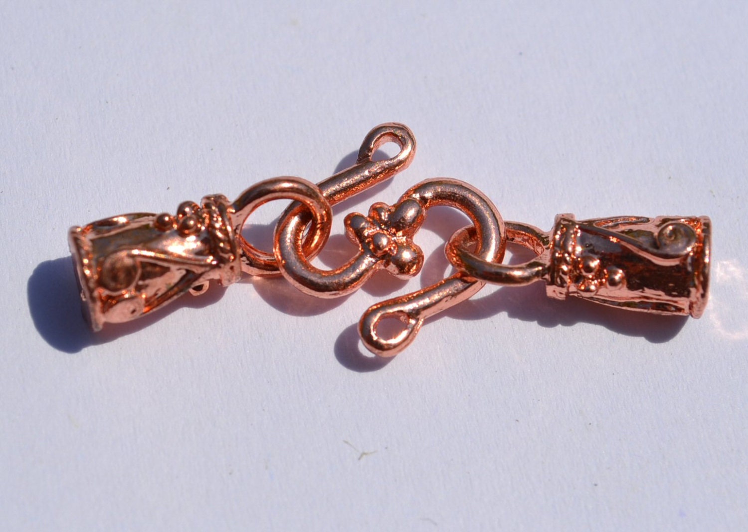 Rose Gold 1 SET of End Caps with S Hook Loker . Zinc Alloy, Rose Gold Color, Lead, Cadmium and Nickel Free, cord end, findings