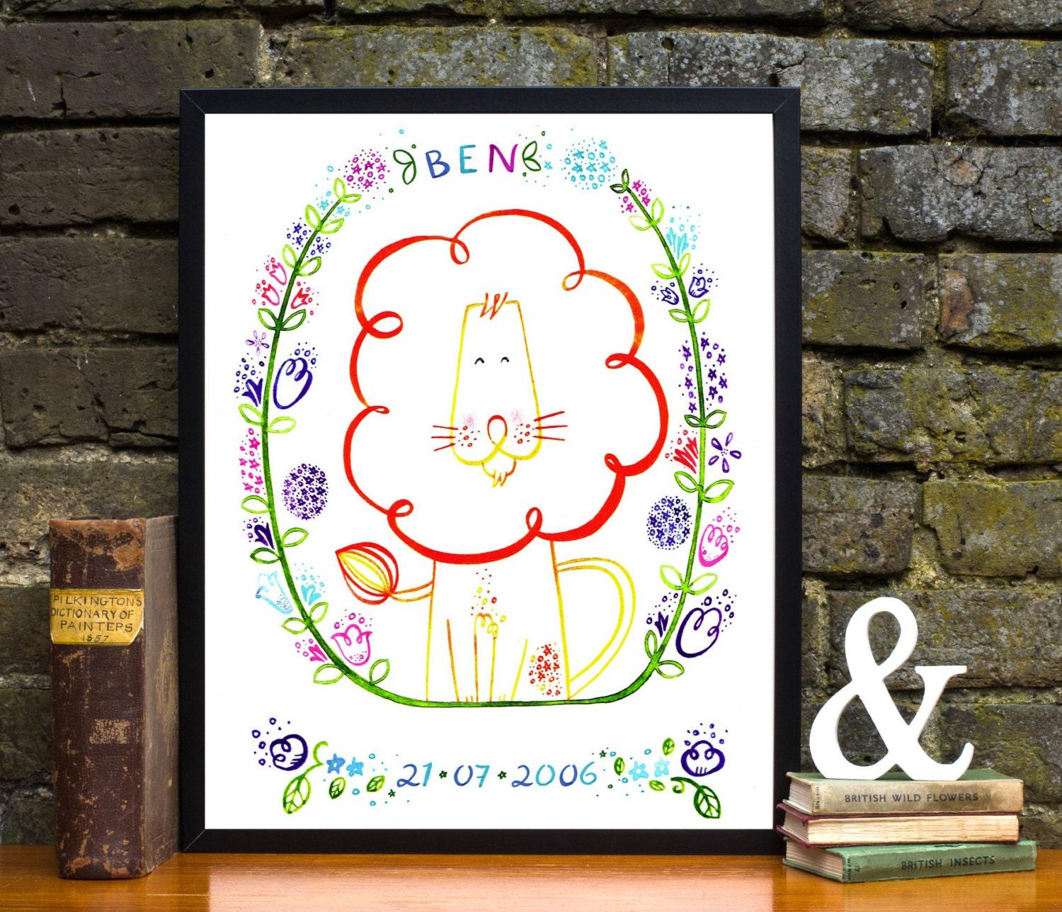 Personalized Name Lion Art Print - Custom Name Art - Art for Child, Baby, Nursery Decor