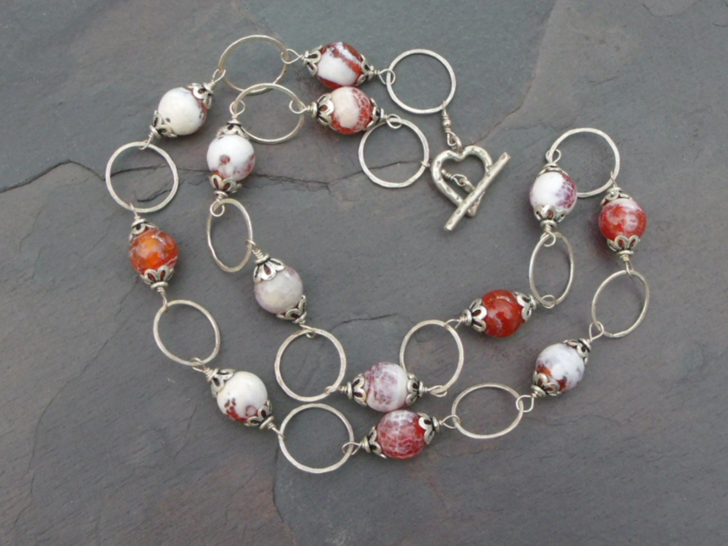 Heart of Simplicity - Fine and Sterling Silver with Fire Crackled Agate Wire Wrapped Necklace