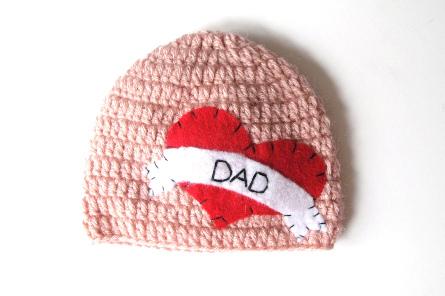 Tattoo I Heart Dad Hat with Felt Appliqué -  Girl Newborn/Baby Hat sizes Newborn, 0-3, 3-6, & 6-12