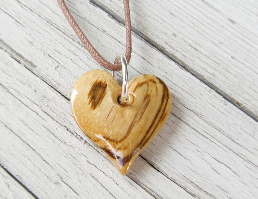 Wood Heart Necklace - African Zebrawood - Women's Jewelry