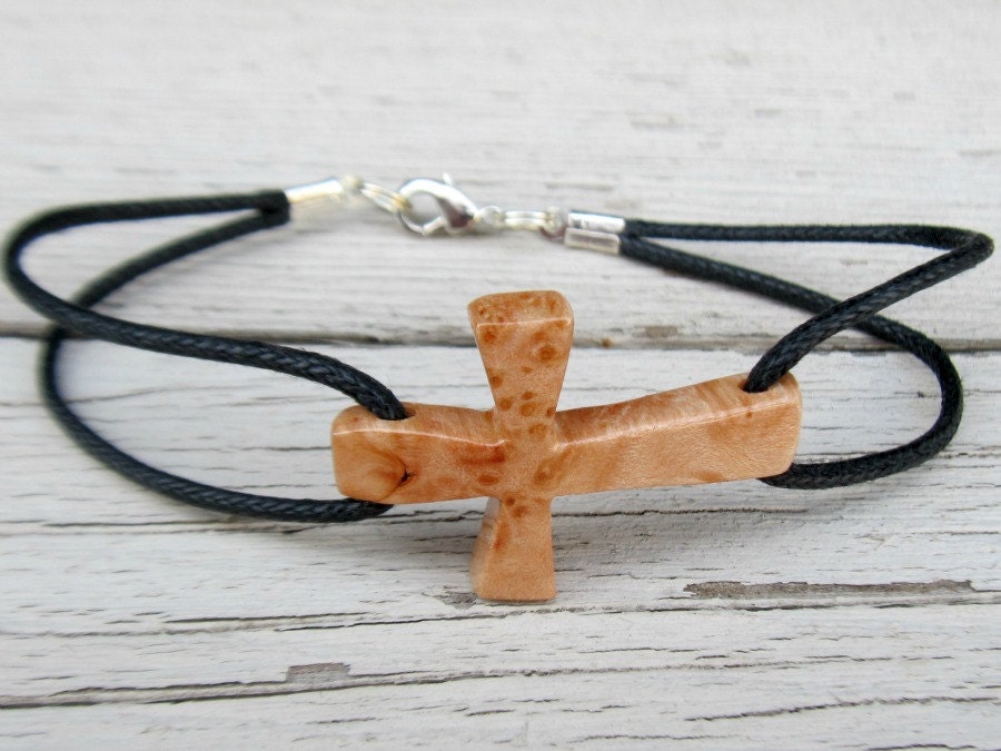 Wooden Cross Bracelet - Maple Burl - Plus Size - Unisex