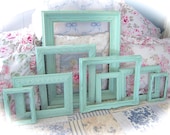 TREASURY ITEM Shabby Ornate Sea Foam Aqua Mint GREEN Distressed Wedding Family Photo Picture Frames Set of 8 Cottage Chic