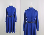 Vintage Royal Blue Circle Skirt Dress - 1980s Day Dress - Medium by Loriann