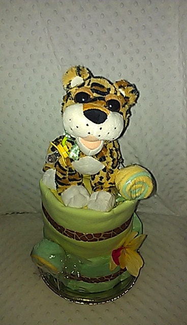 Diaper Cake Double Layer -Wildcat "It's a Jungle Out There" gender neutral baby shower gift