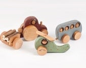 Personalized Set of 3 Wooden Vehicles with rustic ornament