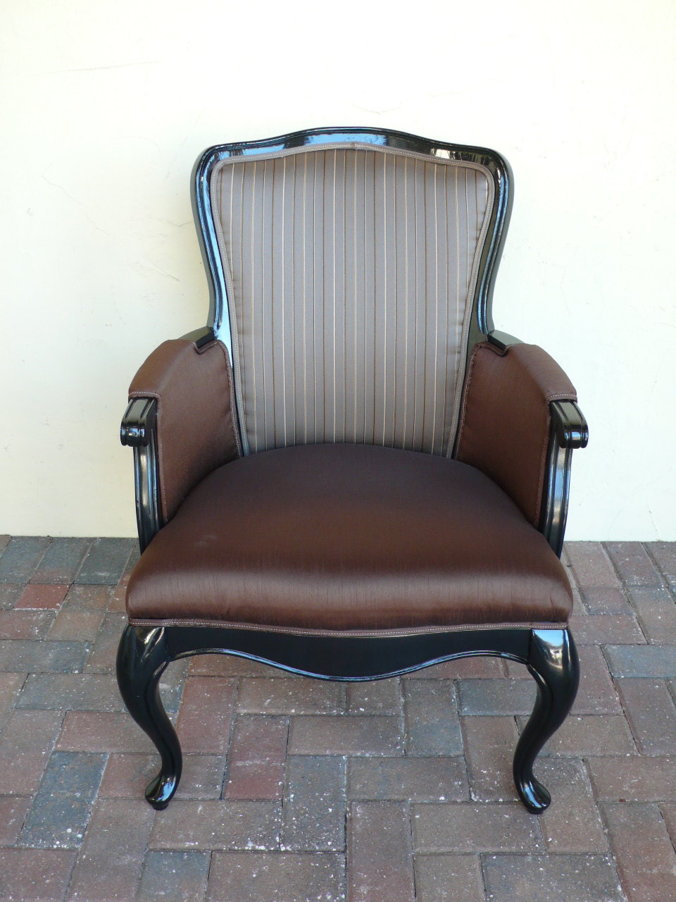 Chocolate silk and gray stripe classic louis armchair chair