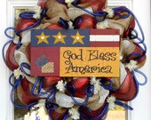 Patriotic Mesh Wreath USA America God Bless America