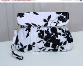 SALE - Wedding clutch black and white pleated wristlet purse
