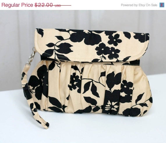 SALE - wedding clutch -  champagne cllutch black floral-  bridesmaid clutch - bridal gift