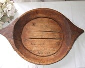 Antique/vintage large French carved, primitive, rustic country wooden bowl.  Country cottage chic.