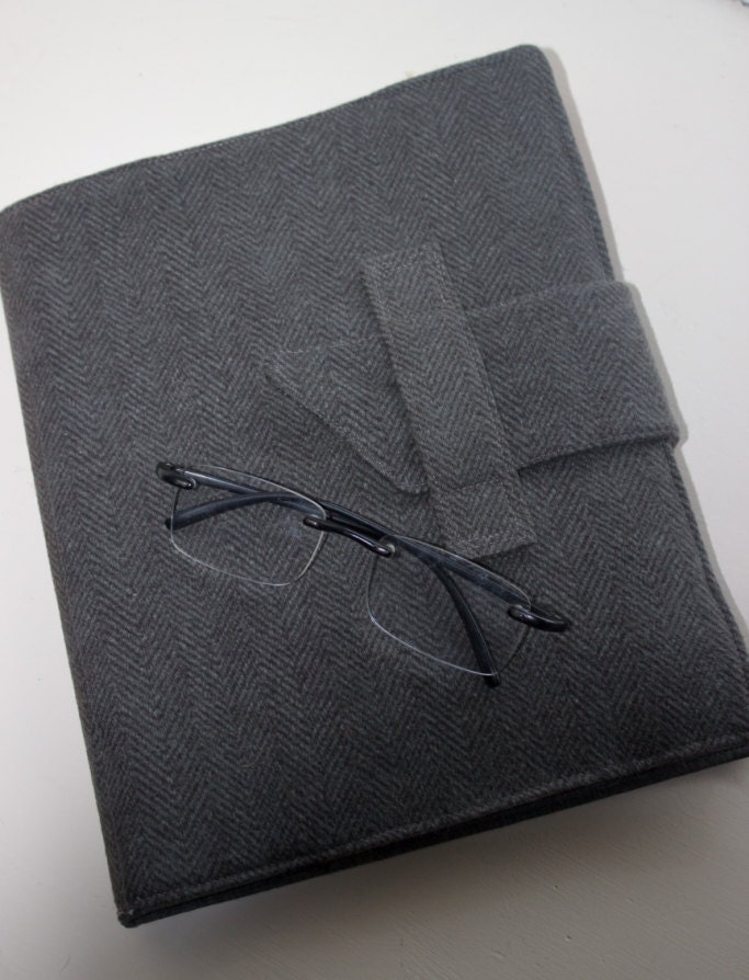 iPad Cover in grey herringbone with built-in folding stand