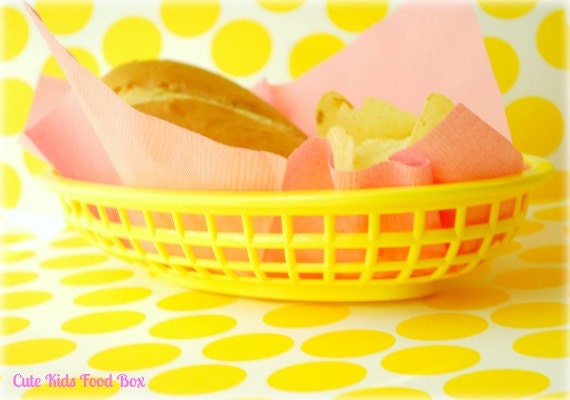 Food Tray - Food Basket - Set of 4 - YELLOW Retro Burger Baskets - Picnic Basket - Lunch Box - Party Food - Soda Party