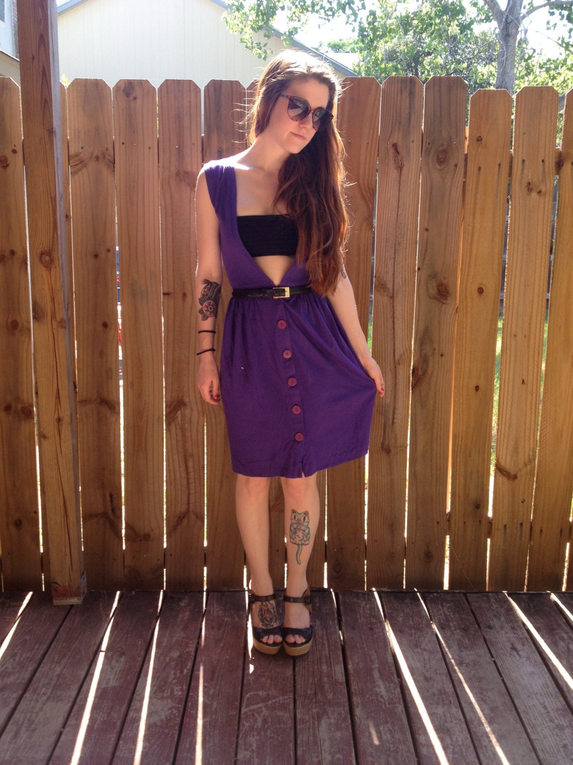 Vintage Purple 80s Sleevessless Suspender Jumper Overall Sundress