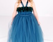READY TO SHIP:  Flower Girl Tutu Dress - Blue - Denim Dusk - 5-6 Youth Girl