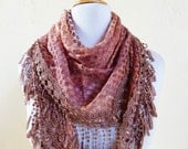 Scarf "Andreea" in DEEP PEACH with rich lace edge - scarflette shawl neckwarmer - Spring / Summer