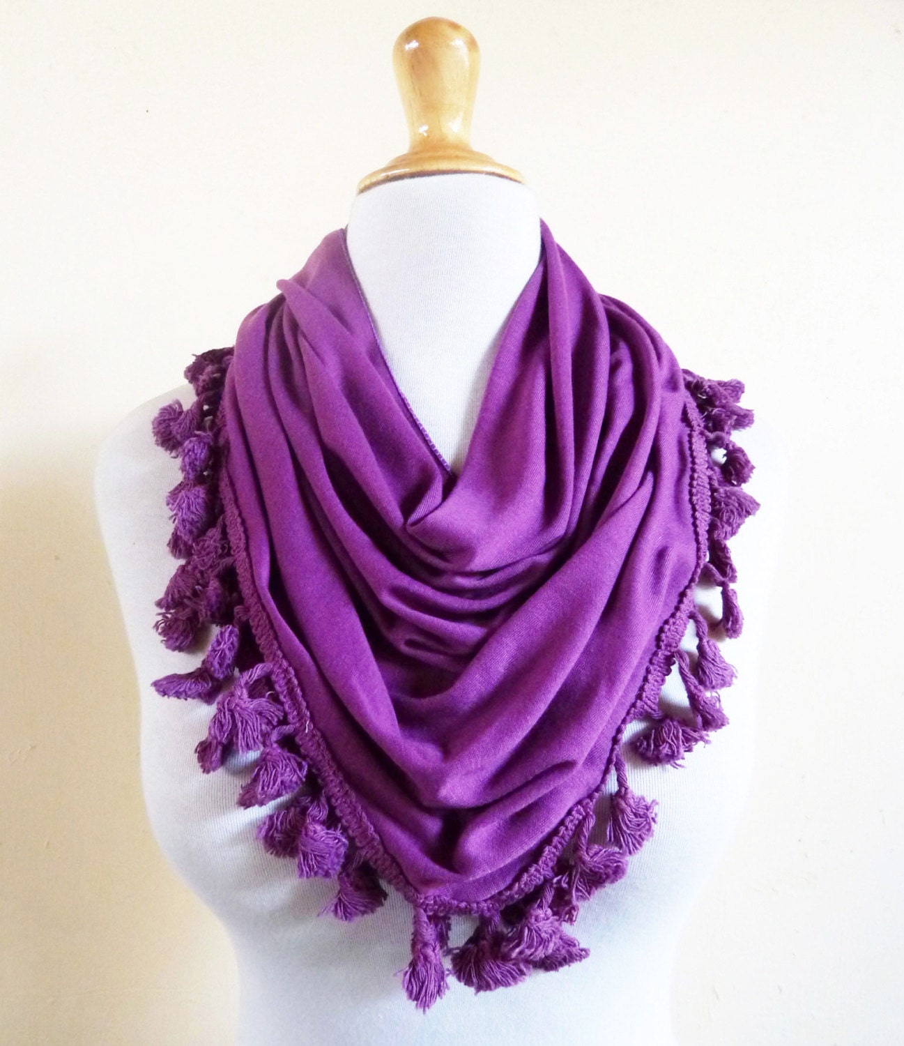 Womens tasseled scarf in PURPLE - scarflette shawl neckwarmer - Spring/summer