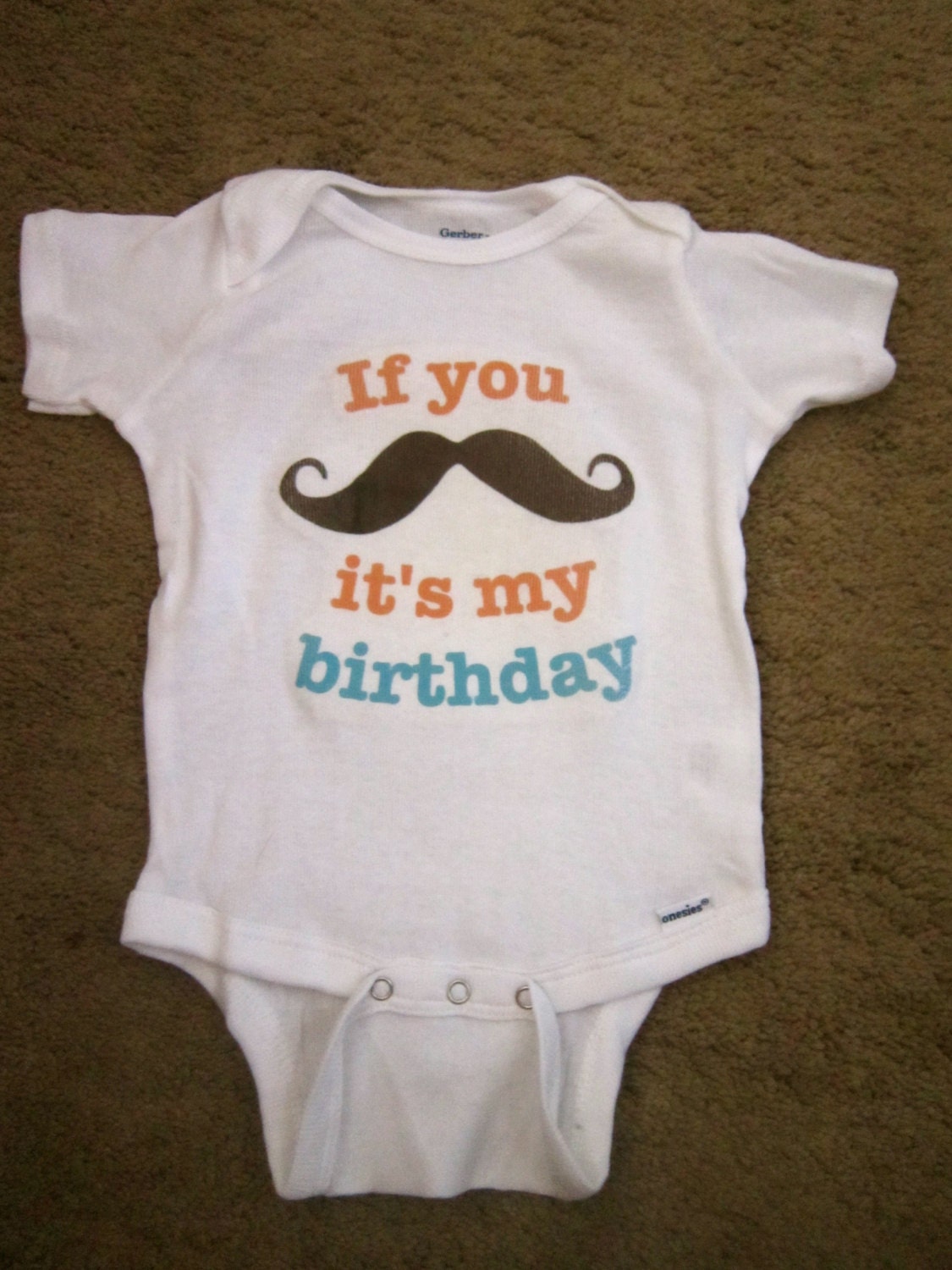 Mustache Birthday Baby Onesie (Custom Colors/Wording)