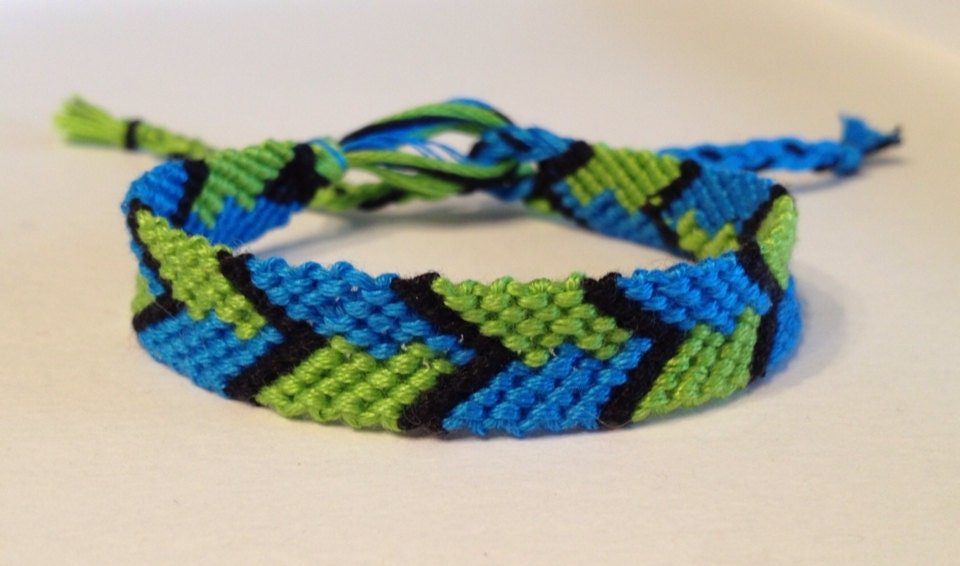 Lime Green, Turquoise & Black - Chevron Friendship Bracelet