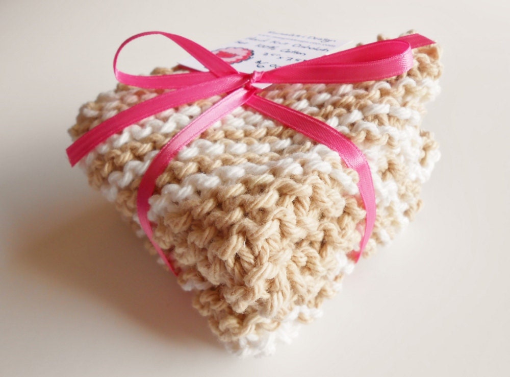 Tan and White Cotton Dish Cloths - Set of 2