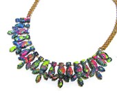 bib necklace hand painted Neon multicolor Pink Orange Blue Yellow