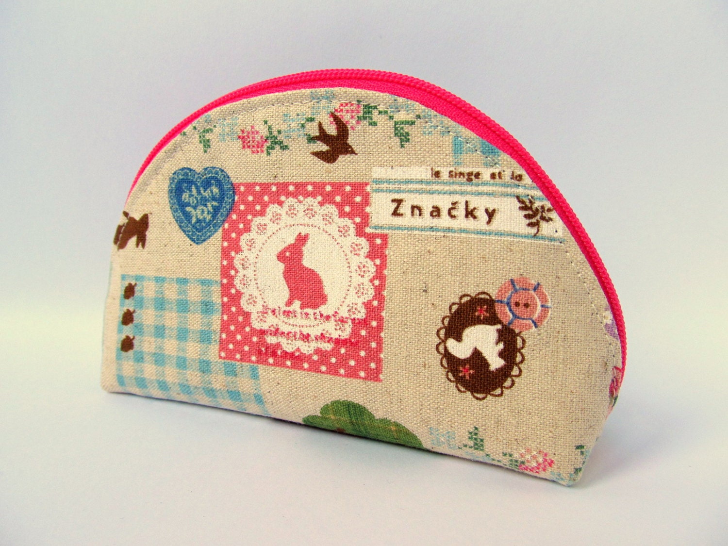 Cosmetic pouch dumpling Bunny Pink Blue Neutral Linen Doily Kawaii Zakka