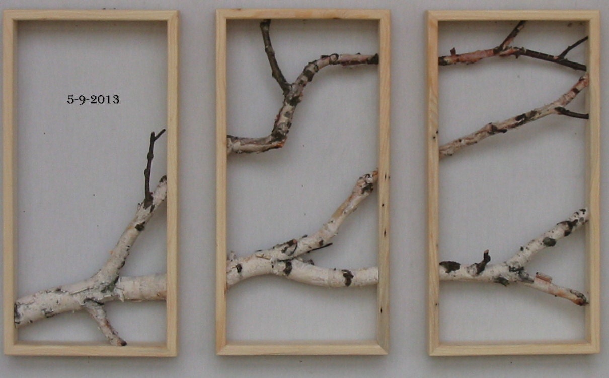Birch Branch Triptych, Wall Hanging, Triptych,Original Art, Rustic, Art, Urban, Chic, Modern