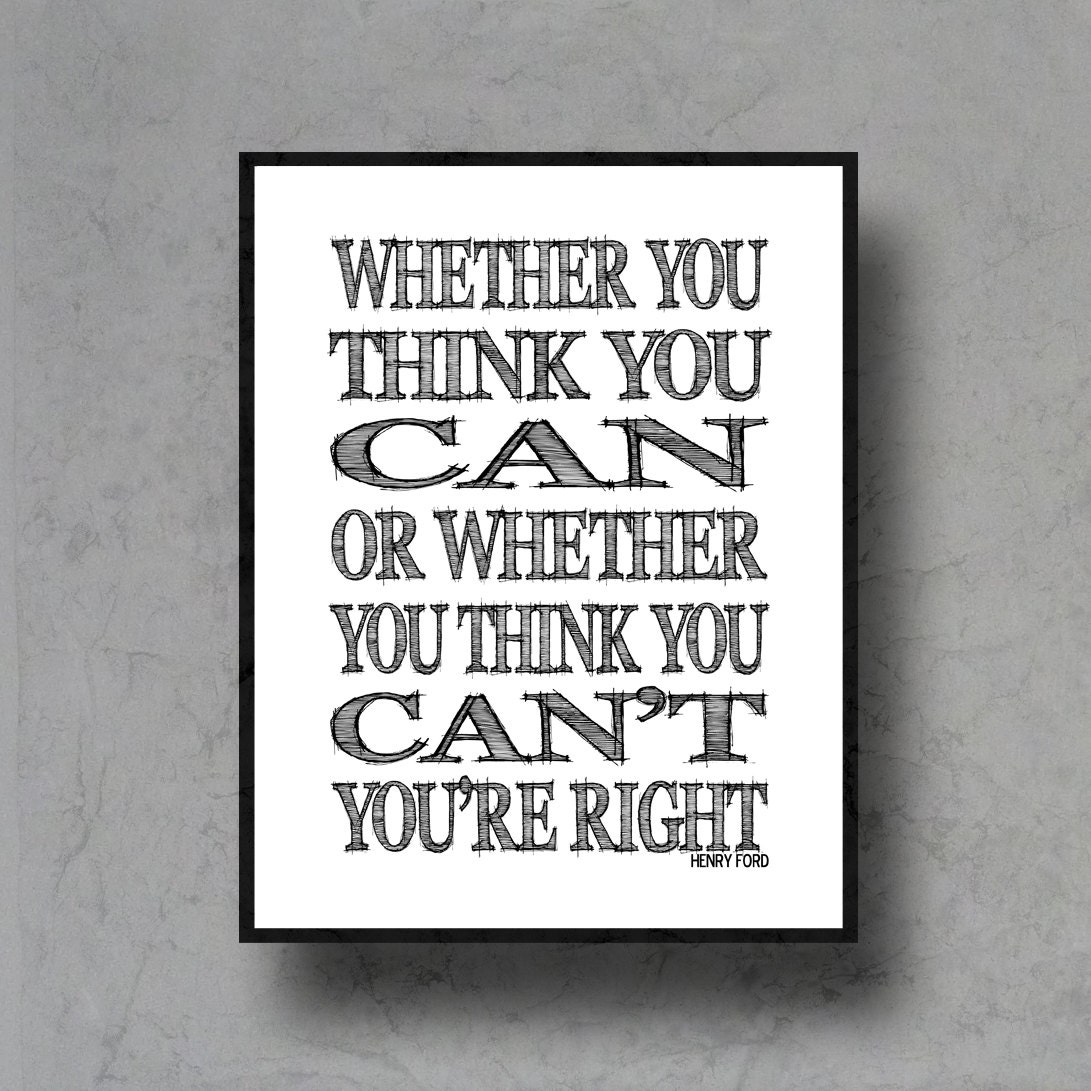 whether you think you can typographic art print quote poster inspirational black white typography 8x10 home decor motivational henry ford
