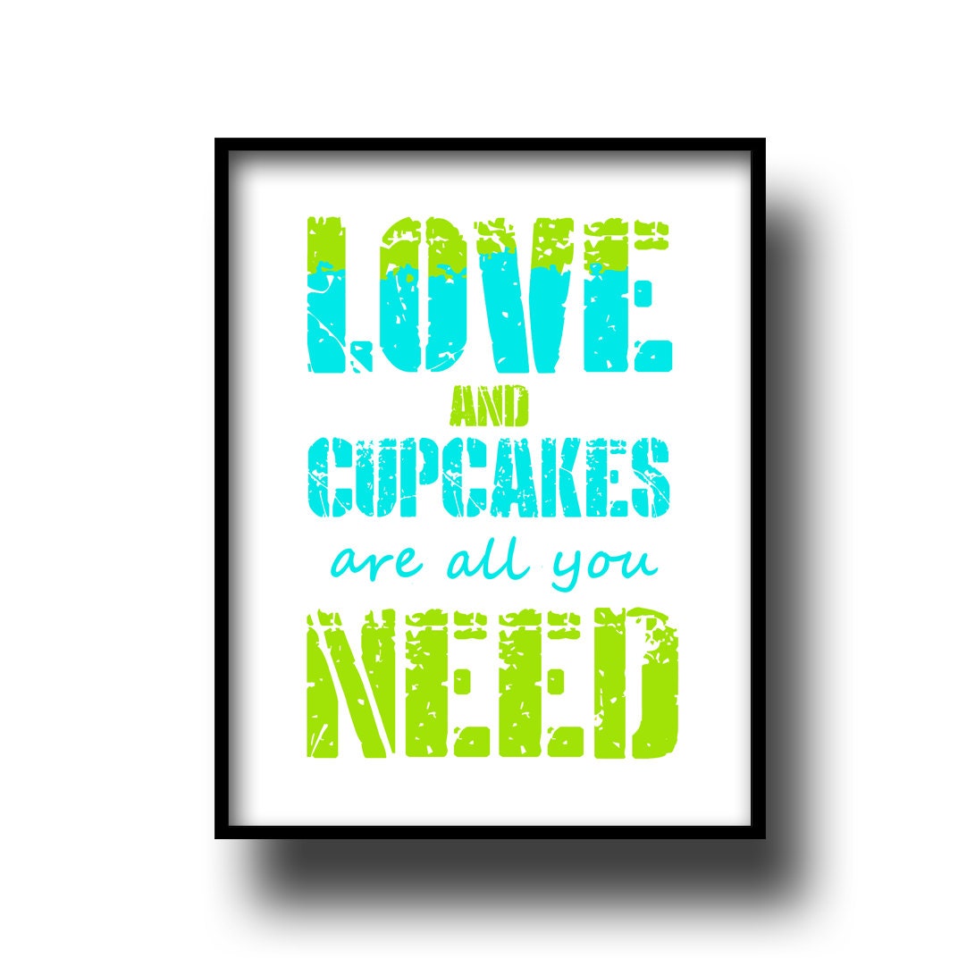 Valentines Day Decor art print poster typography quote saying love cupcakes lime green turquoise blue love print 8x10 home decor
