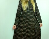 long boho indian cotton tunic maxi dress . hand stamp pattern . Black Magic Gypsy . long side slits s/m