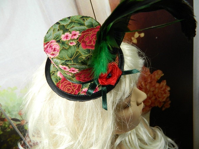 Flower Power Minihat Minizylinder Tophat Fascinator Headpiece Headdress Gothic Burlesque Steampunk Costume Millinery
