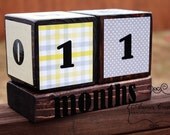 Pregnancy Countdown Blocks in Grey and Yellow with Chevron, Polka Dot, and Plaid