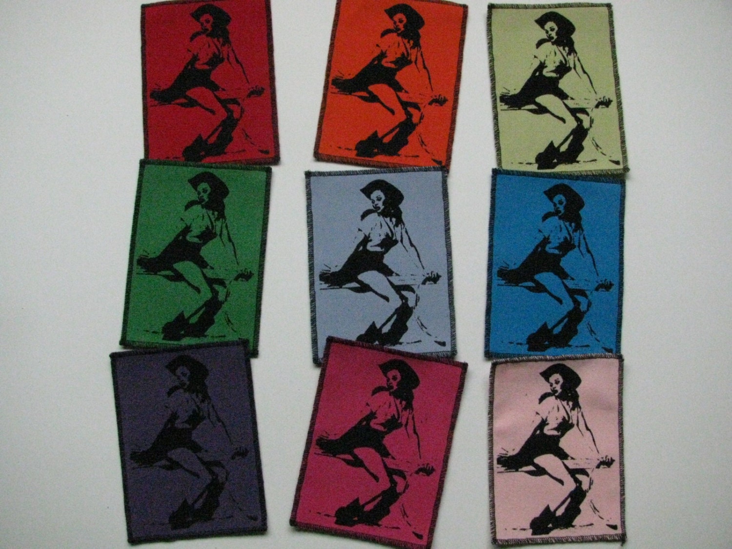 One cowgirl pin up girl canvas patch in any color you choose....FREE SHIPPING USA