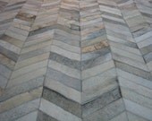 LIFESTYLE by Cara  --  Grey White Brindle Chevron Custom Cowhide Patchwork Rug Cow Hide Leather Hairhide Carpet
