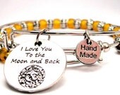 I Love You To The Moon And Back Set of two beaded bangles charm bracelet
